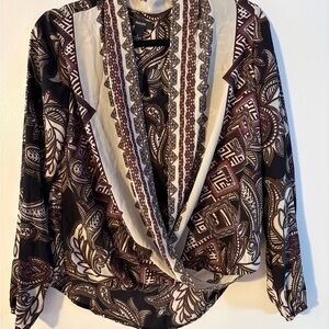 Alfani Women's Black and Brown Patterned Blouse